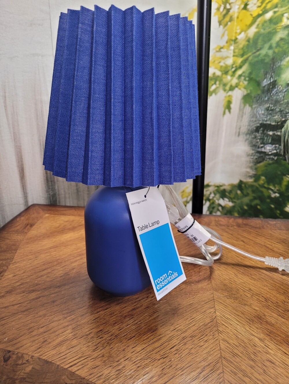 New! Set of 2 Room Essentials Ceramic Blue Table Lamp with Pleated Shade